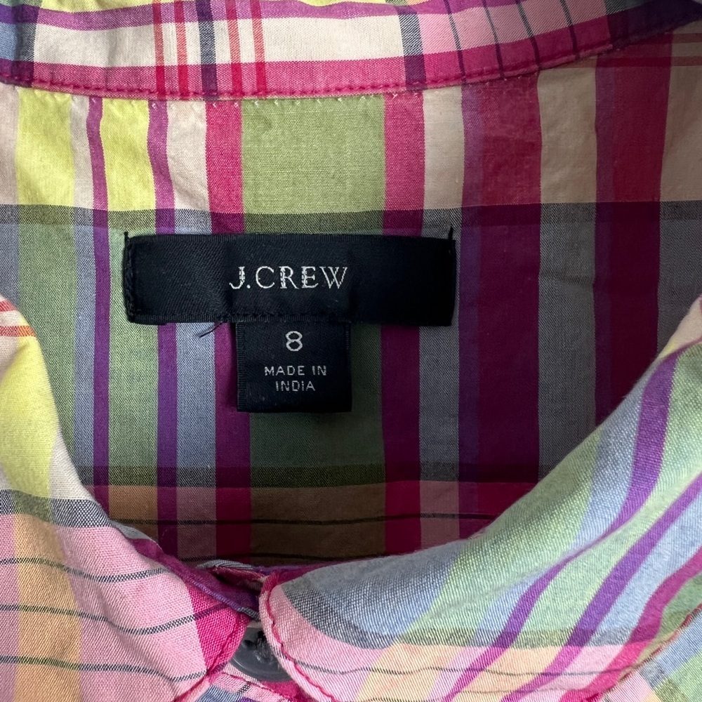 J. Crew Women's 8 Pink & Green Plaid Ruffle Waist Pockets Midi Dress - Picture 12 of 13